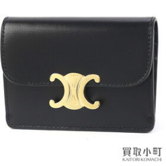 Celine Calfskin Black Holder Triomphe Wallet Flap Card - Picture 1 of 8